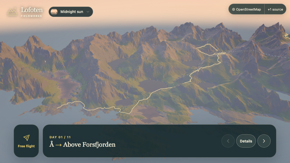 3D landscape view for Day 1, Å to Above Forsfjorden