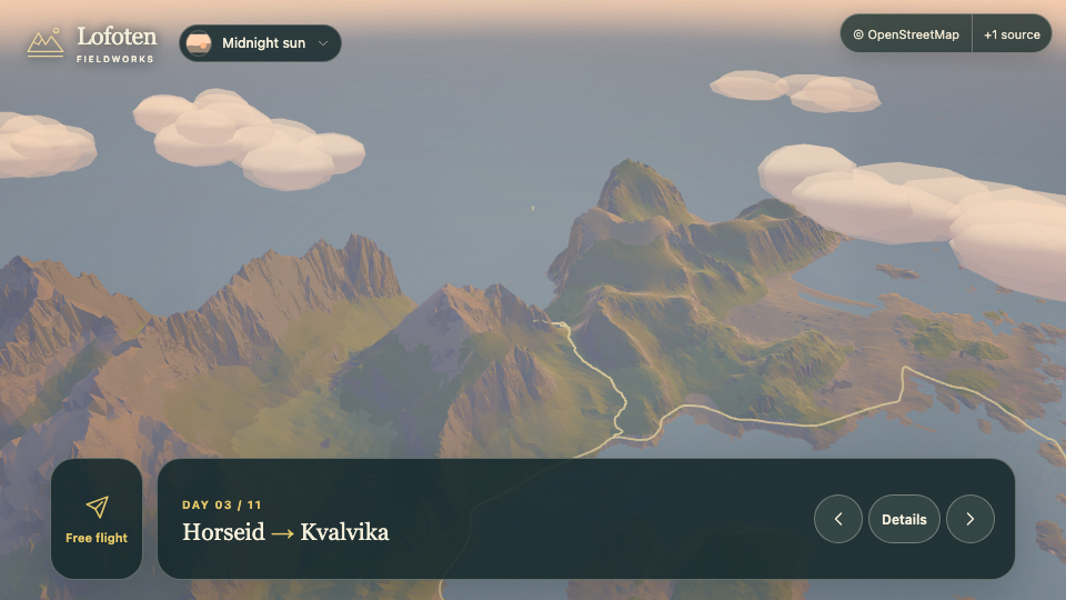 3D landscape view for Day 3, Horseid to Kvalvika