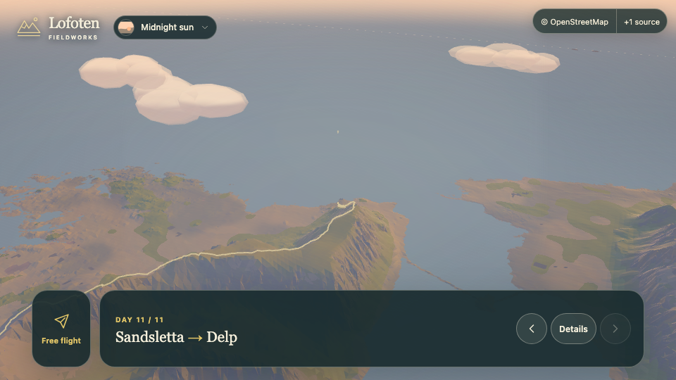 3D landscape view for Day 11, Sandsletta to Delp